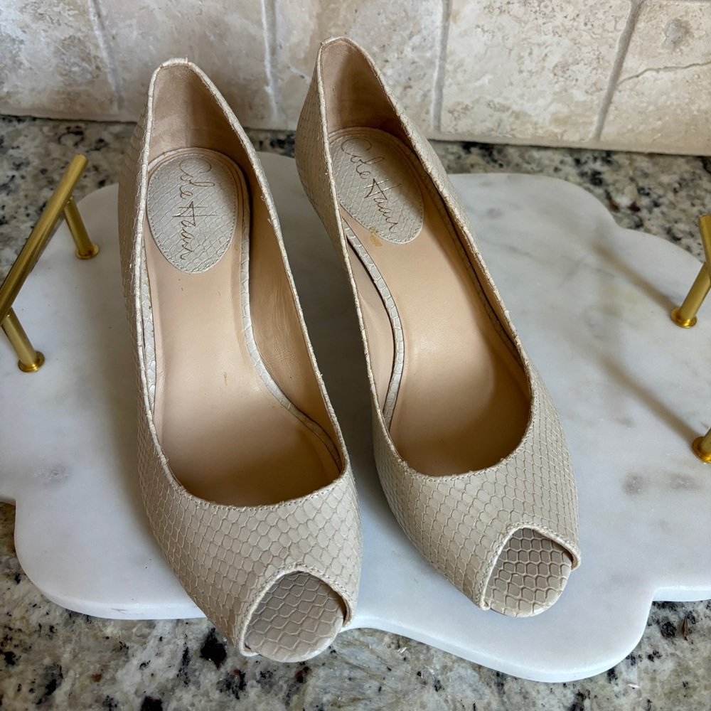 Cole Haan Snakeskin Open Toe Nike Air Cream Kitten Heels 6 - Picture 2 of 15